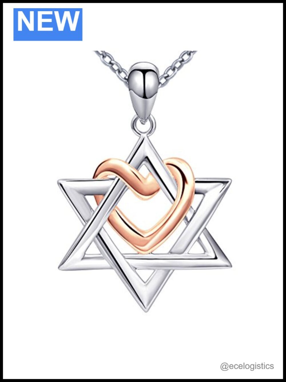 Star of David Pendant Necklace 925 Sterling Silver Rose Gold Plated